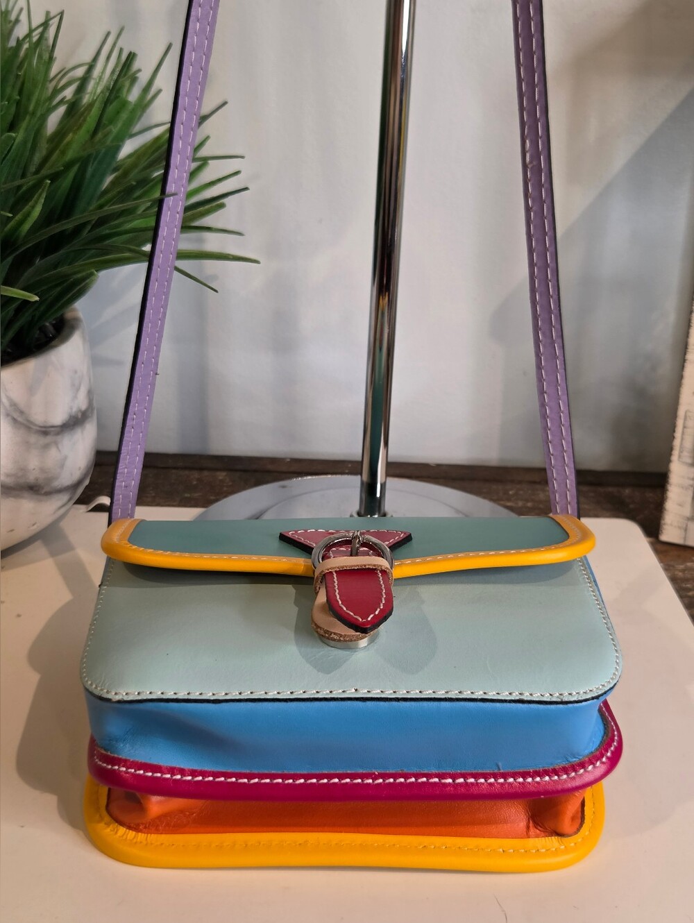 Gregorio Vera Pelle Italy Leather Colorblock Saddle Bag - Picture 6 of 12